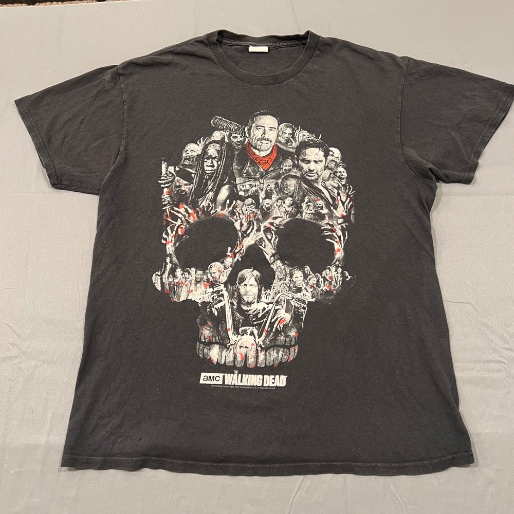 The Walking Dead AMC T-Shirt Mens Large Black Skull Daryl Rick Negan Graphic Tee